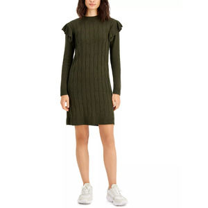 Ruffled Cable-Knit Sweater Dress